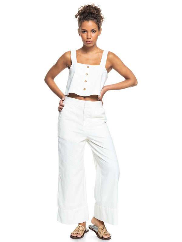 ROXY WOMENS LONG TIME HOPE  WIDE LEG PANTS - SALE ($99.99 TO $35) - SNOW WHITE